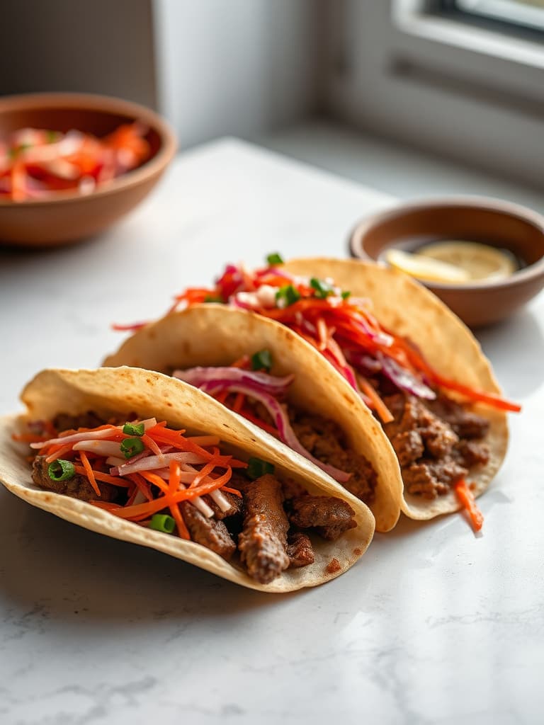 Korean BBQ Tacos with Kimchi Slaw
