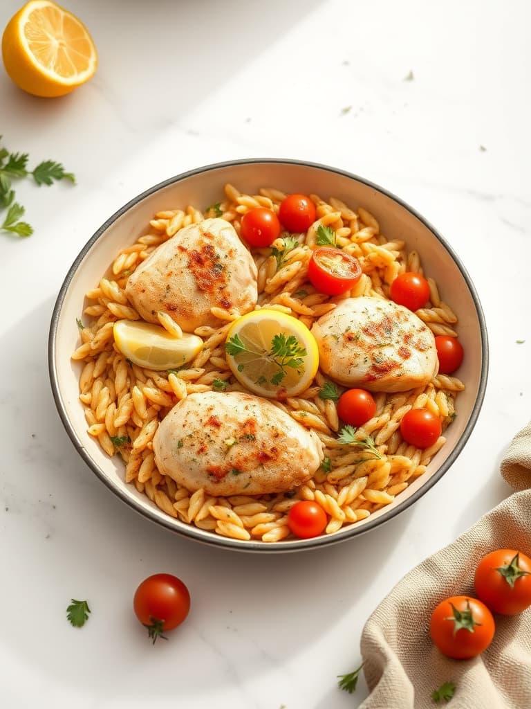 Greek Lemon Herb Chicken & Orzo Skillet