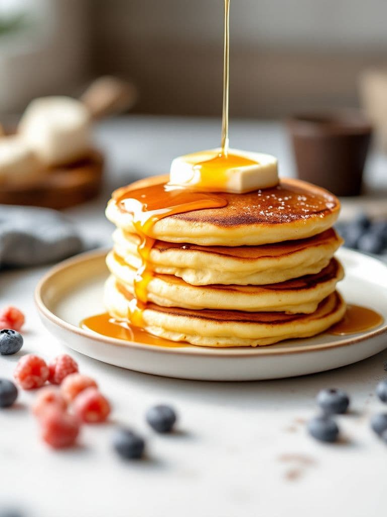 Fluffy Ricotta Pancakes with Maple Syrup