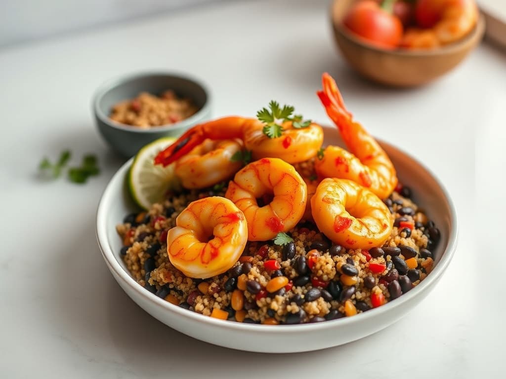 Spicy Mango Habanero Shrimp with Black Bean Quinoa