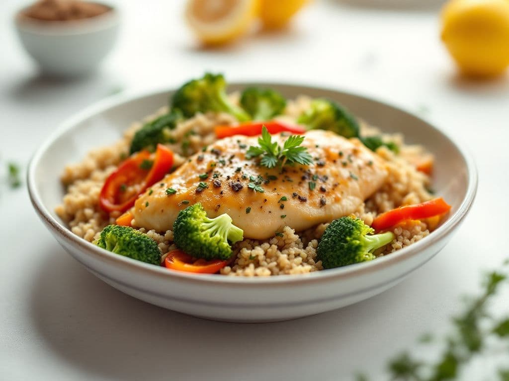Lemon Herb Chicken with Quinoa Rice and Vegetables