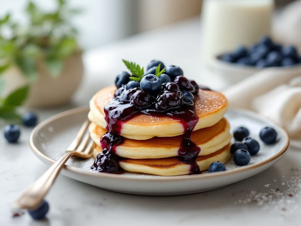 Fluffy Buttermilk Pancakes with Blueberry Compote