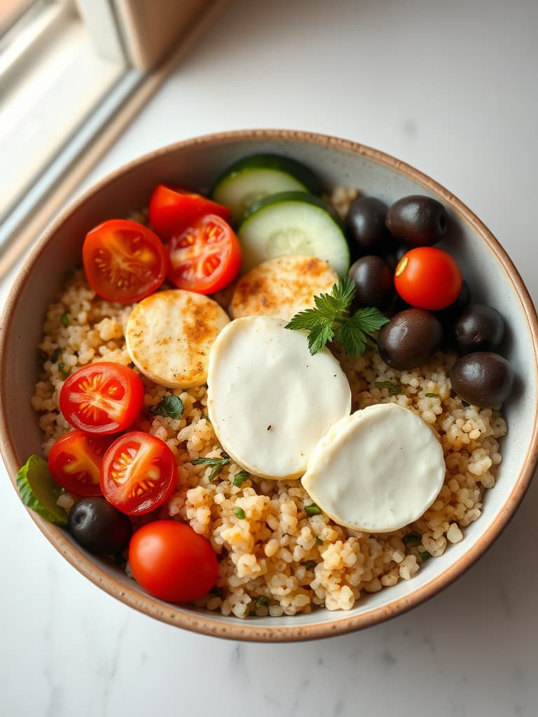 Mediterranean Breakfast Grain Bowl with Halloumi