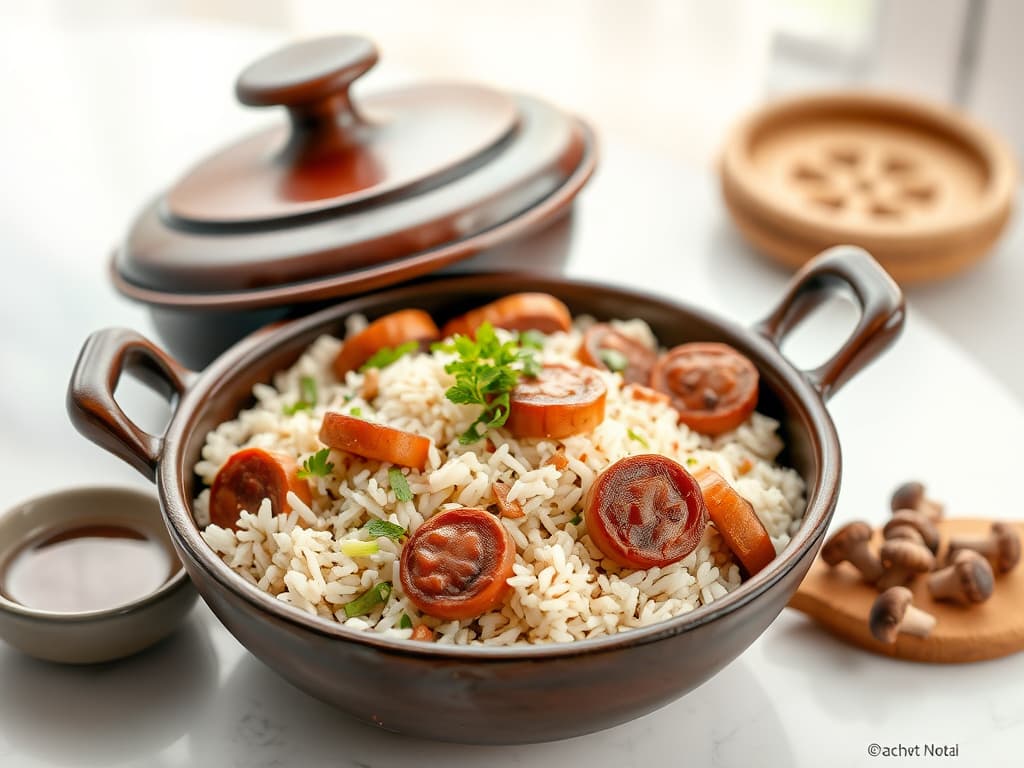 Fragrant Chinese Clay Pot Rice with Sausage & Mushrooms (Lap Mei Fan)