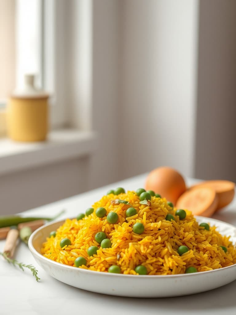 Golden Turmeric Rice Pilaf with Peas