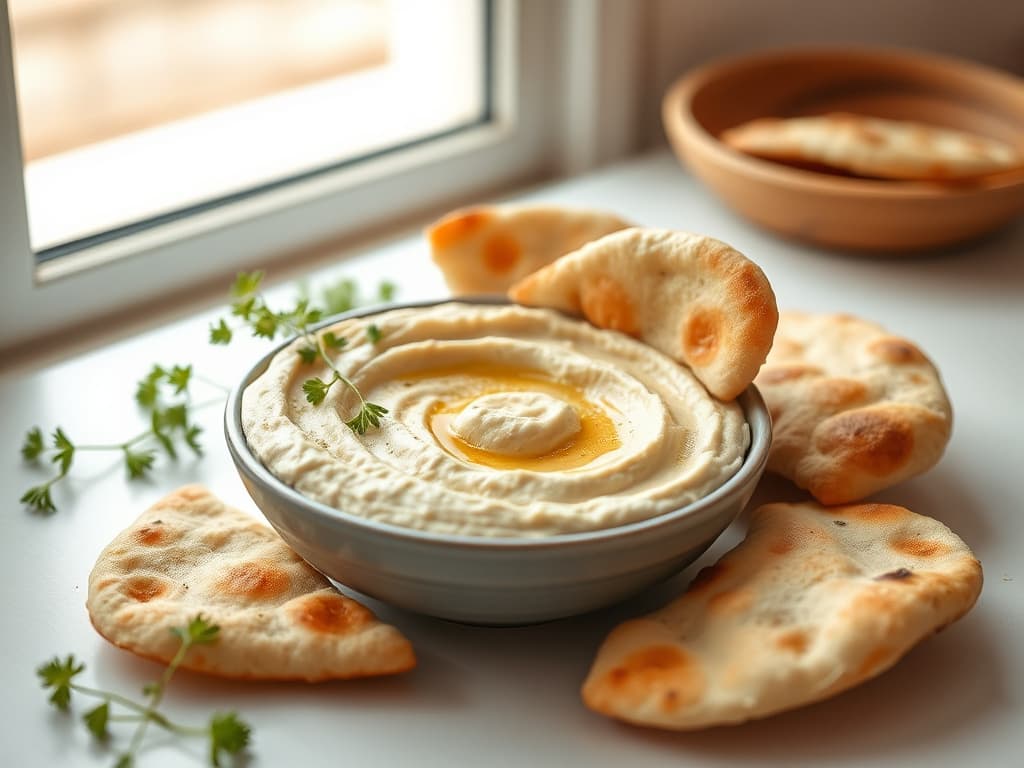 Classic Creamy Hummus with Warm Pita