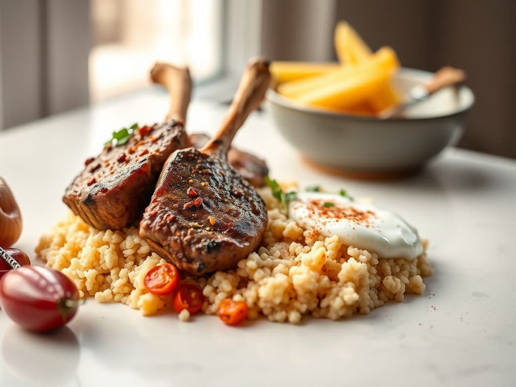 Mediterranean Spiced Lamb with Couscous and Harissa Yogurt