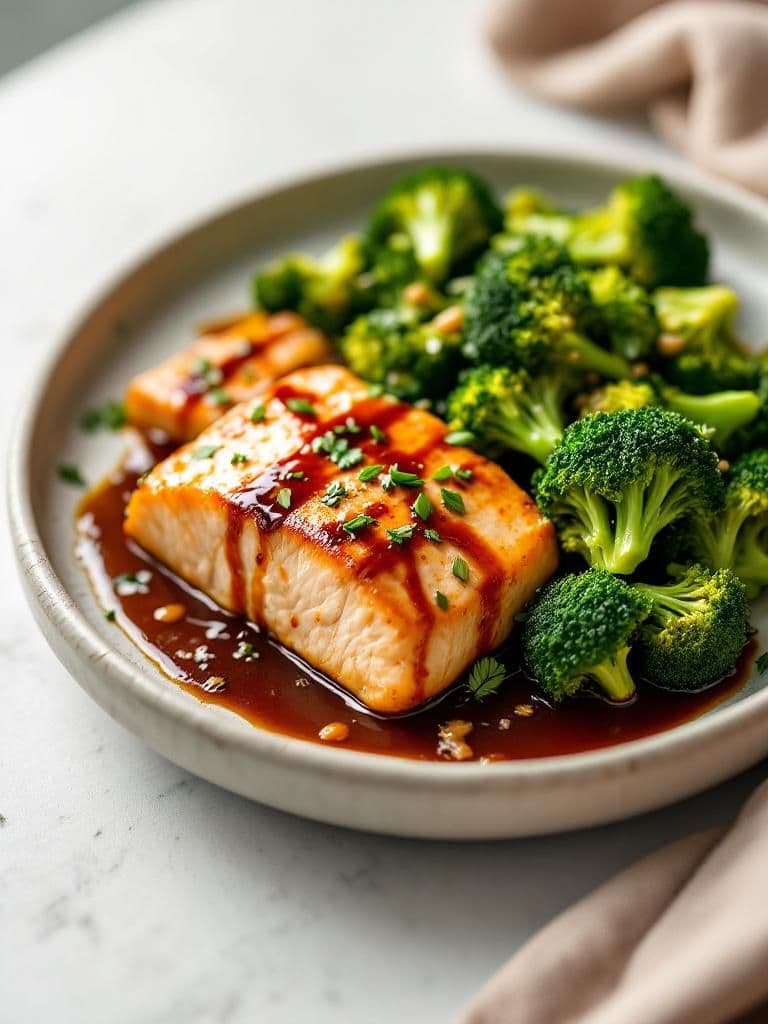 Teriyaki Salmon with Steamed Broccoli