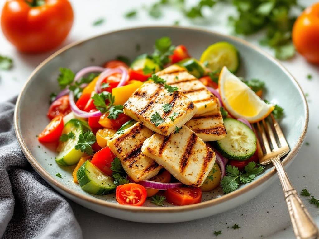 Greek Salad with Grilled Halloumi