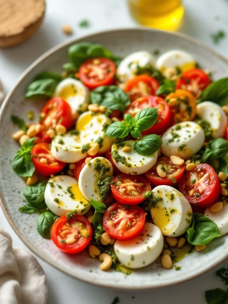 Italian Caprese Salad with Pesto Drizzle