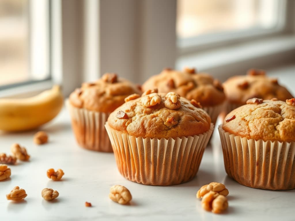 Moist Banana Bread Muffins with Walnuts