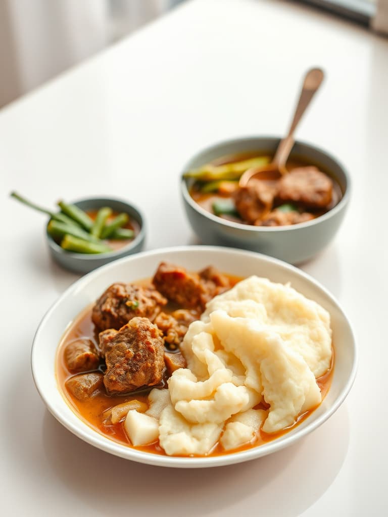 Traditional Pounded Yam with Okra Soup