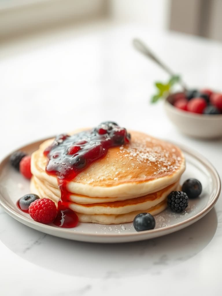 Fluffy Buttermilk Pancakes with Berry Compote