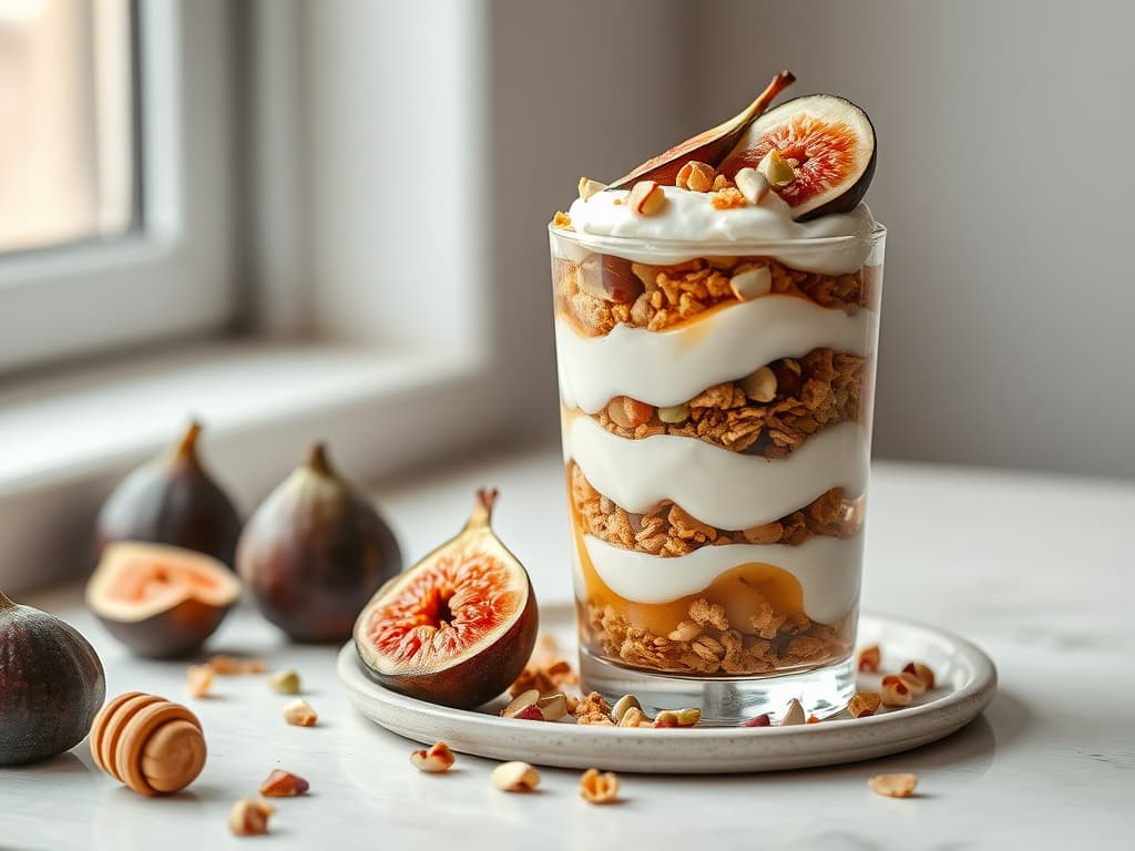 Greek Yogurt Parfait with Honey, Figs & Pistachios