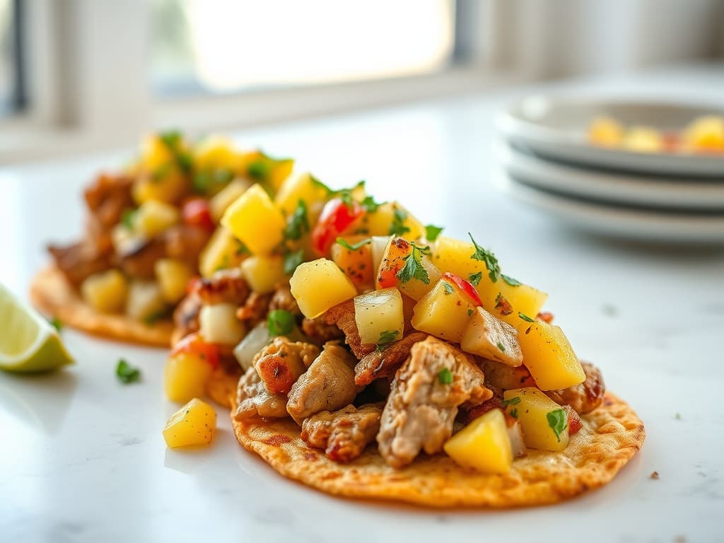 Cuban Mojo Pork Tostadas with Pineapple Salsa