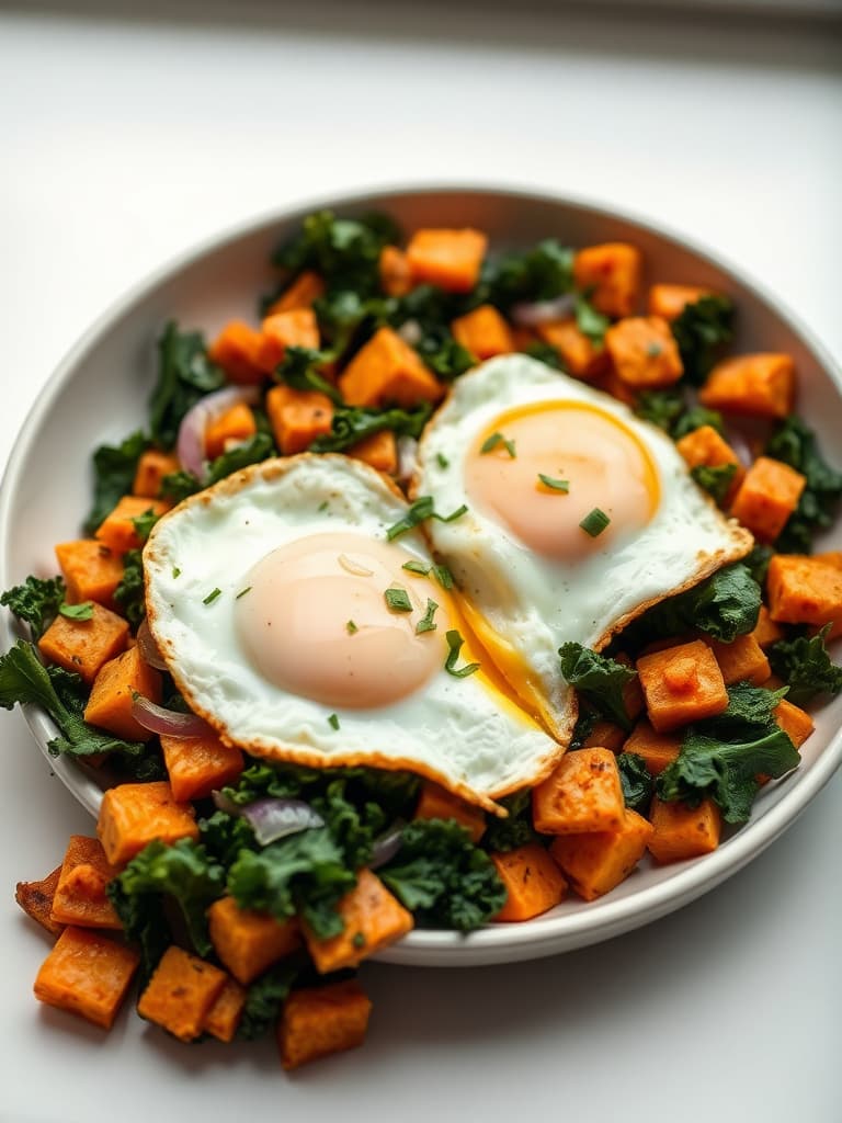 Sweet Potato and Kale Hash with Fried Eggs