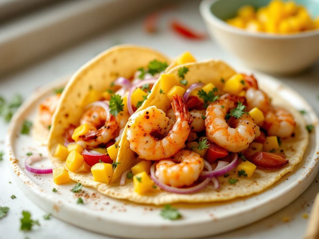 Spicy Shrimp Tacos with Mango Salsa