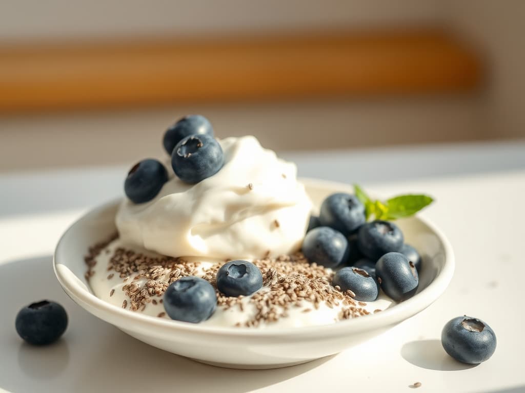 Greek Yogurt (full fat) with Chia Seeds and Blueberries