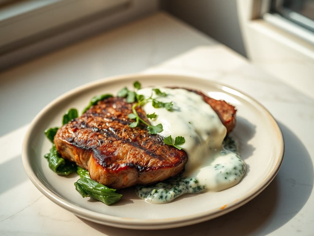 Steak with Creamed Spinach