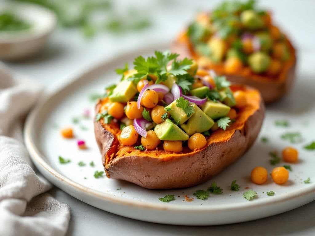 Avocado and Chickpea Stuffed Sweet Potatoes