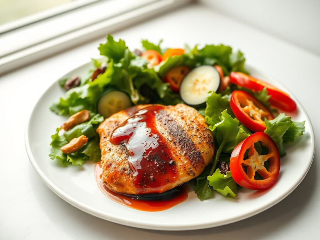 Pan-Seared Chicken Breast with Large Garden Salad and Red Wine Vinaigrette