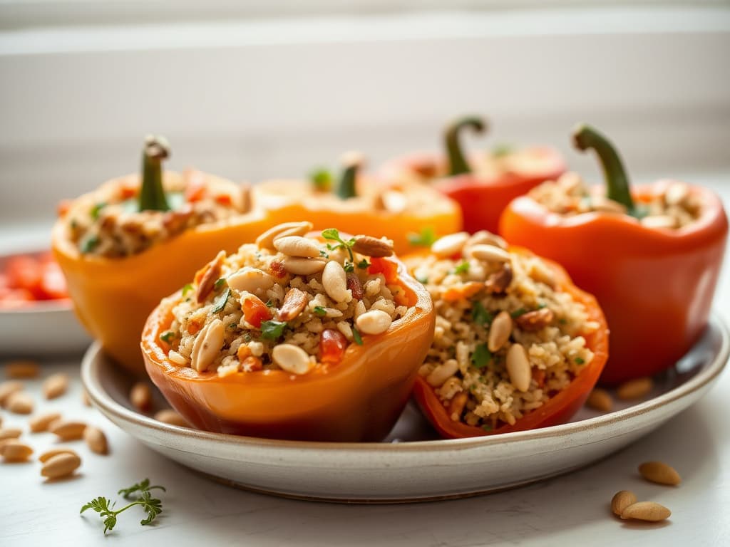 Stuffed Bell Peppers with Herbed Rice and Pine Nuts