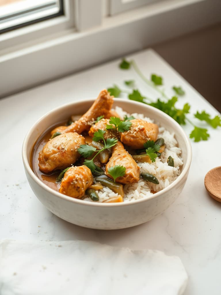 Aromatic Chicken & Rice Molokhia Stew