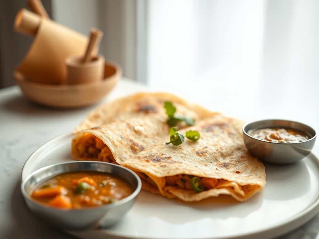 Authentic Masala Dosa with Sambar & Chutney