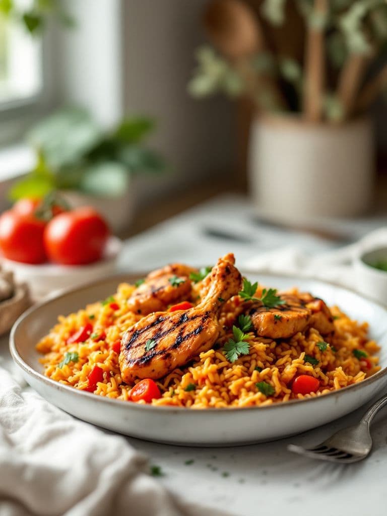 Spicy Jollof Rice with Grilled Chicken