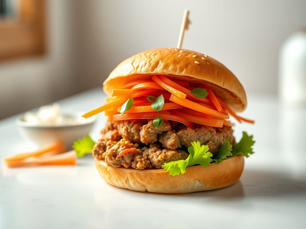 Vietnamese Banh Mi Burger with Pickled Daikon & Carrot