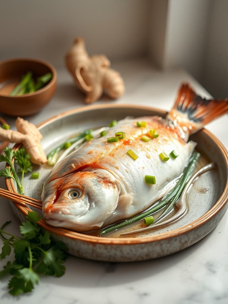 Delicate Steamed Whole Fish with Ginger & Scallions