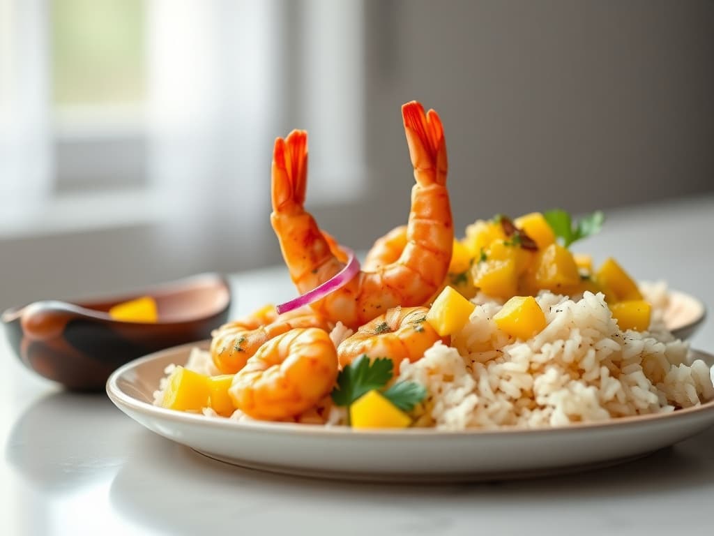 Caribbean Jerk Shrimp with Mango Salsa and Coconut Rice