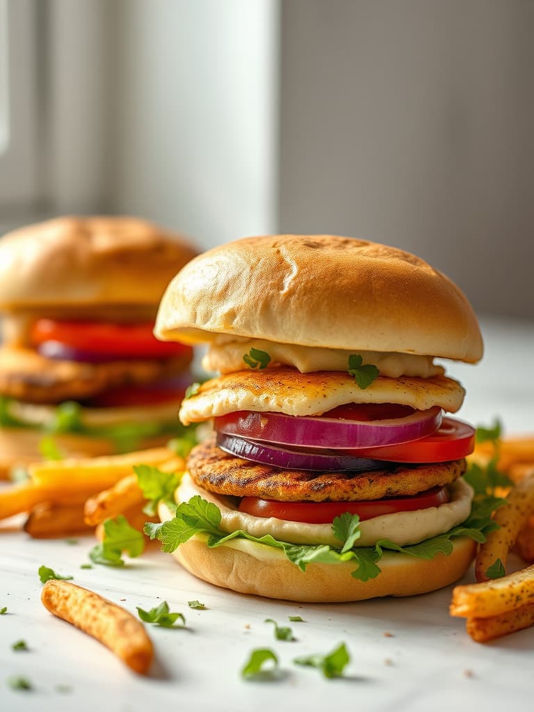 Mediterranean Hummus and Halloumi Burgers with Za'atar Fries