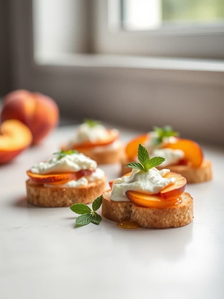 Fresh Peach and Ricotta Crostini with Honey & Mint