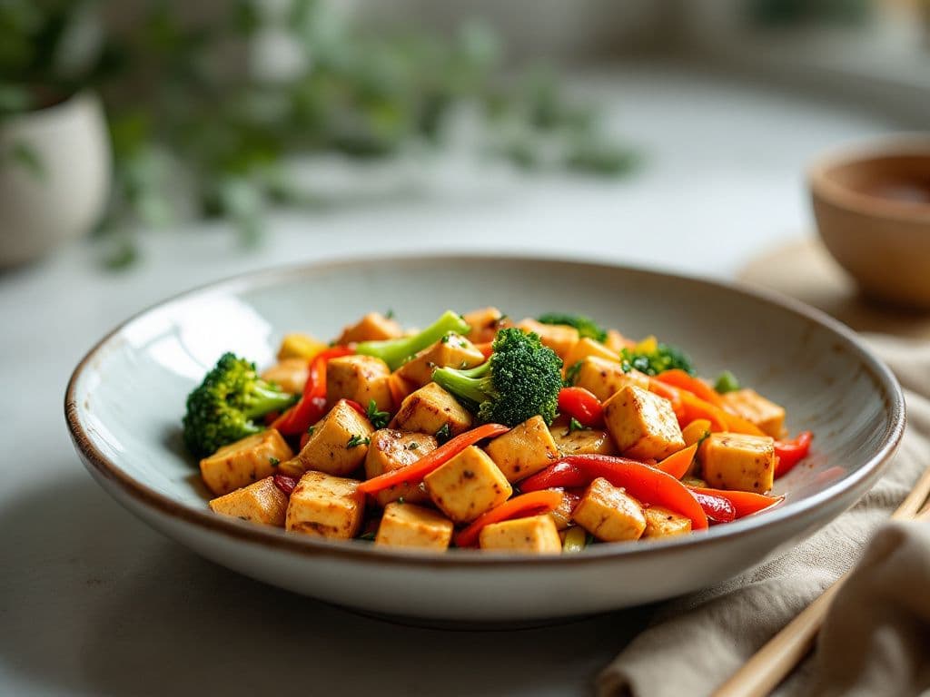 Stir-Fried Tofu and Vegetables with Soy Ginger Sauce