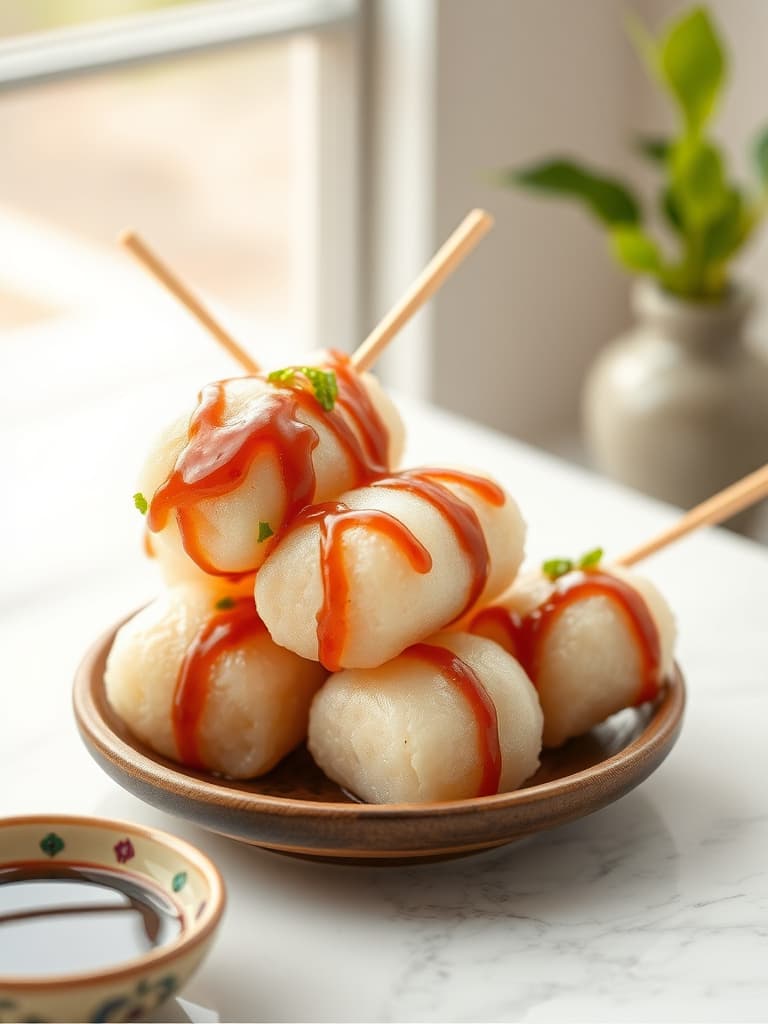 Mitarashi Dango (Sweet Rice Dumplings with Glaze)