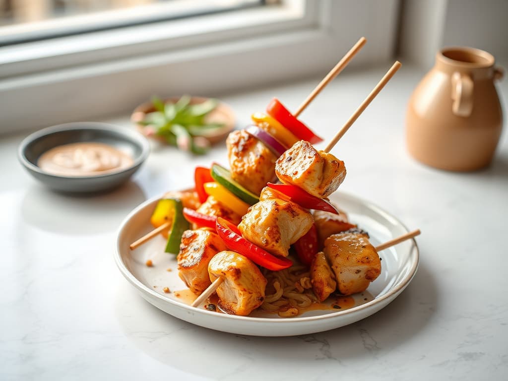 Japanese Yakitori Skewers with Miso-Peanut Glaze