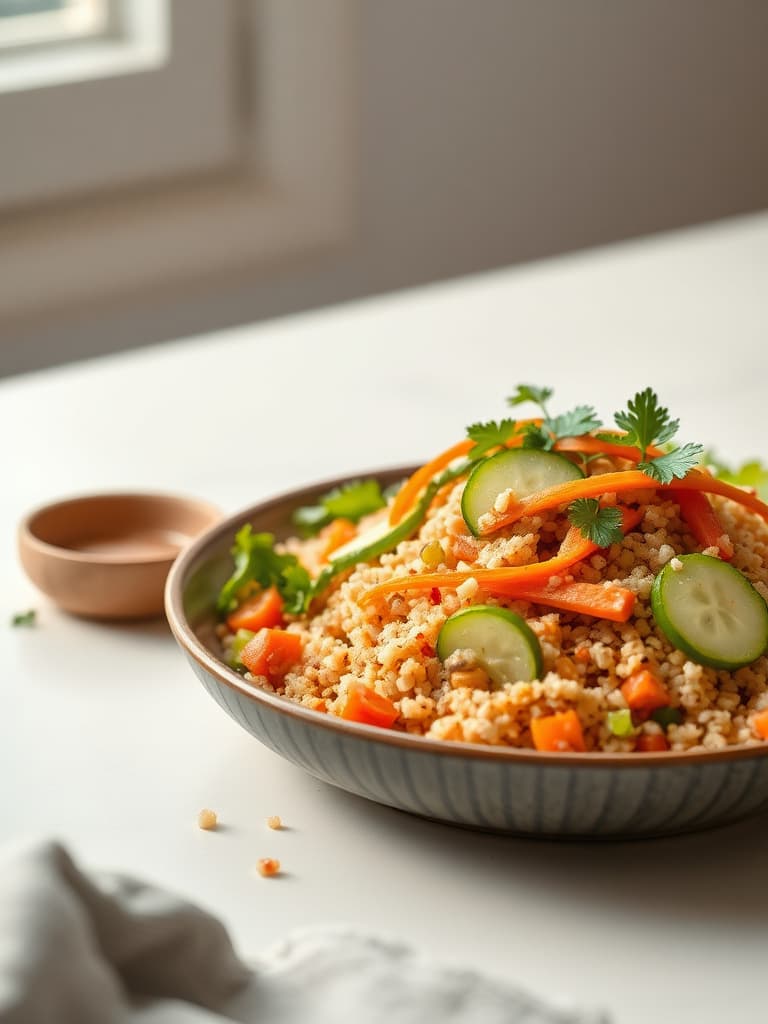 Kimchi Bulgur Salad with Sesame-Ginger Dressing