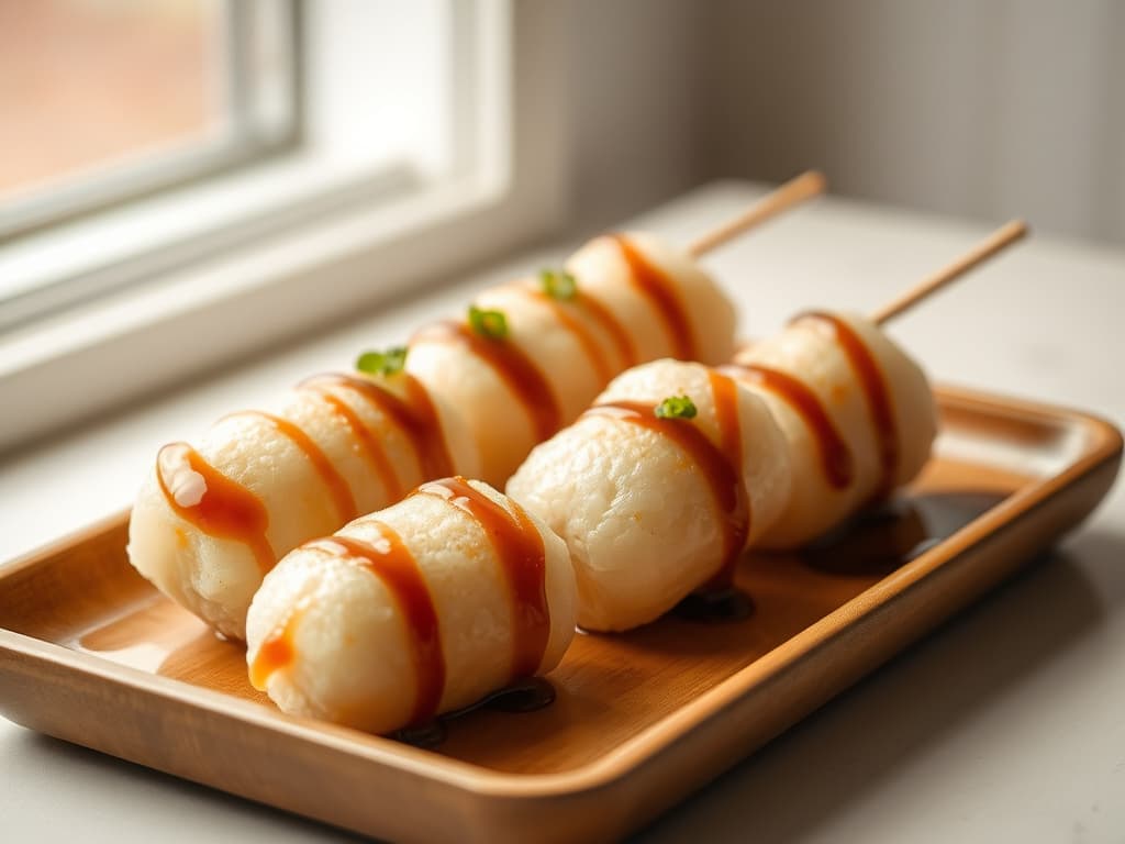 Mitarashi Dango (Sweet Rice Dumplings with Glaze)