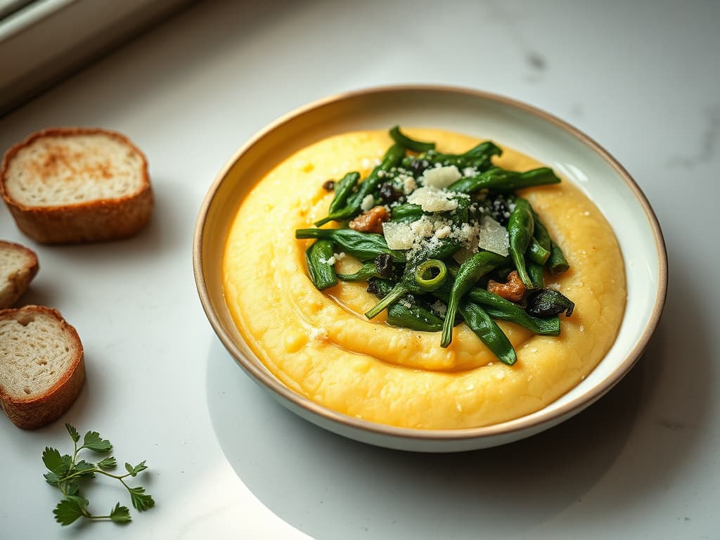 Creamy Polenta with Sautéed Greens and Parmesan