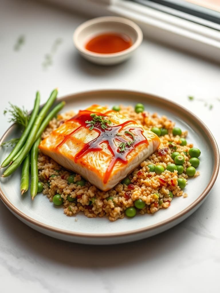 Japanese Miso Glazed Salmon with Quinoa-Edamame Pilaf