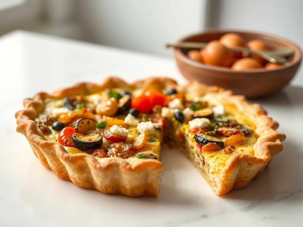 Roasted Vegetable and Feta Quiche with Olive Oil Crust