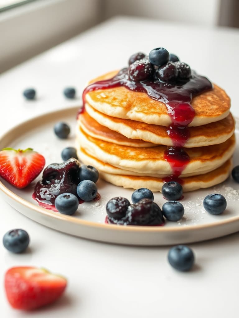 Fluffy Lemon Ricotta Pancakes with Blueberry Compote