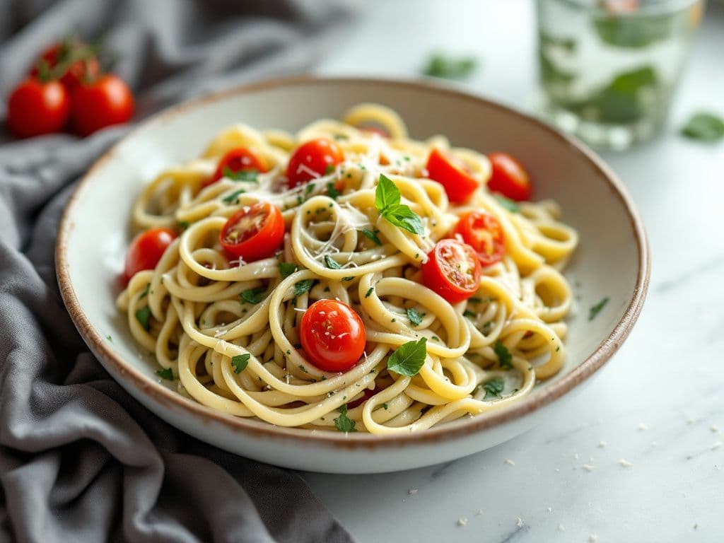 Creamy Pesto Pasta with Cherry Tomatoes