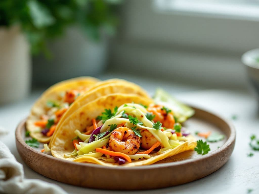 Spicy Shrimp Tacos with Cilantro-Lime Slaw