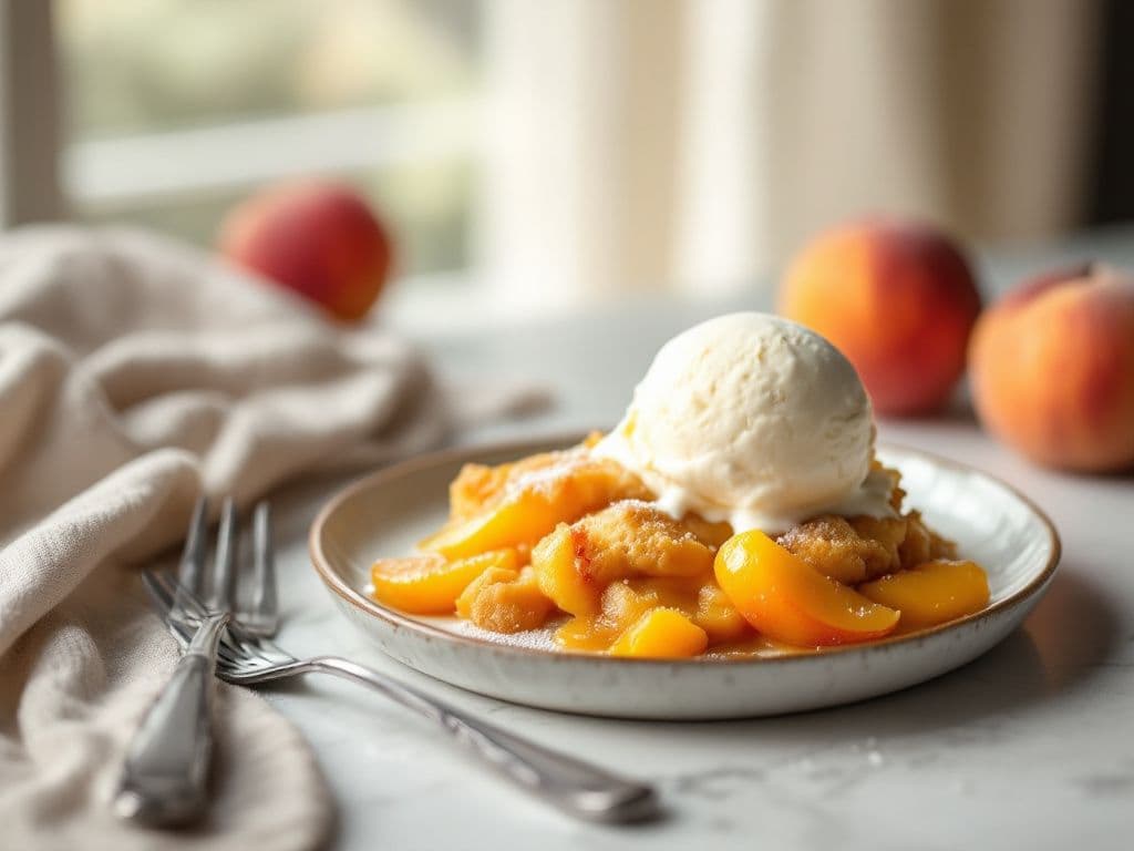 Peach Cobbler with Vanilla Ice Cream