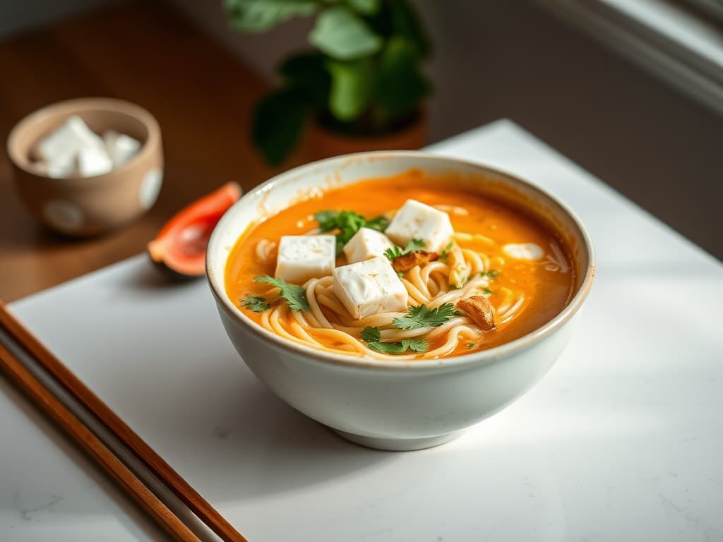 Thai Coconut Noodle Soup with Indian Paneer